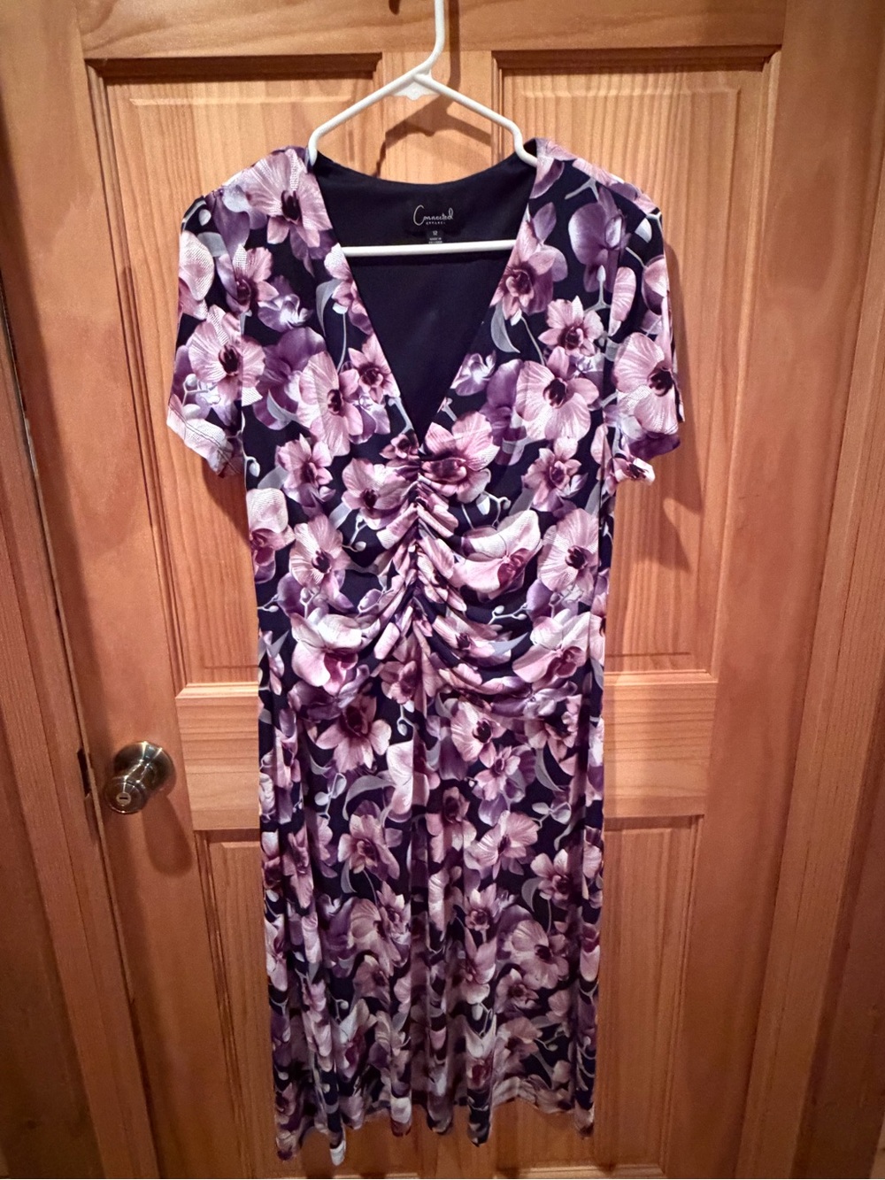 connected apparel Purple Floral Ruched Midi Dress